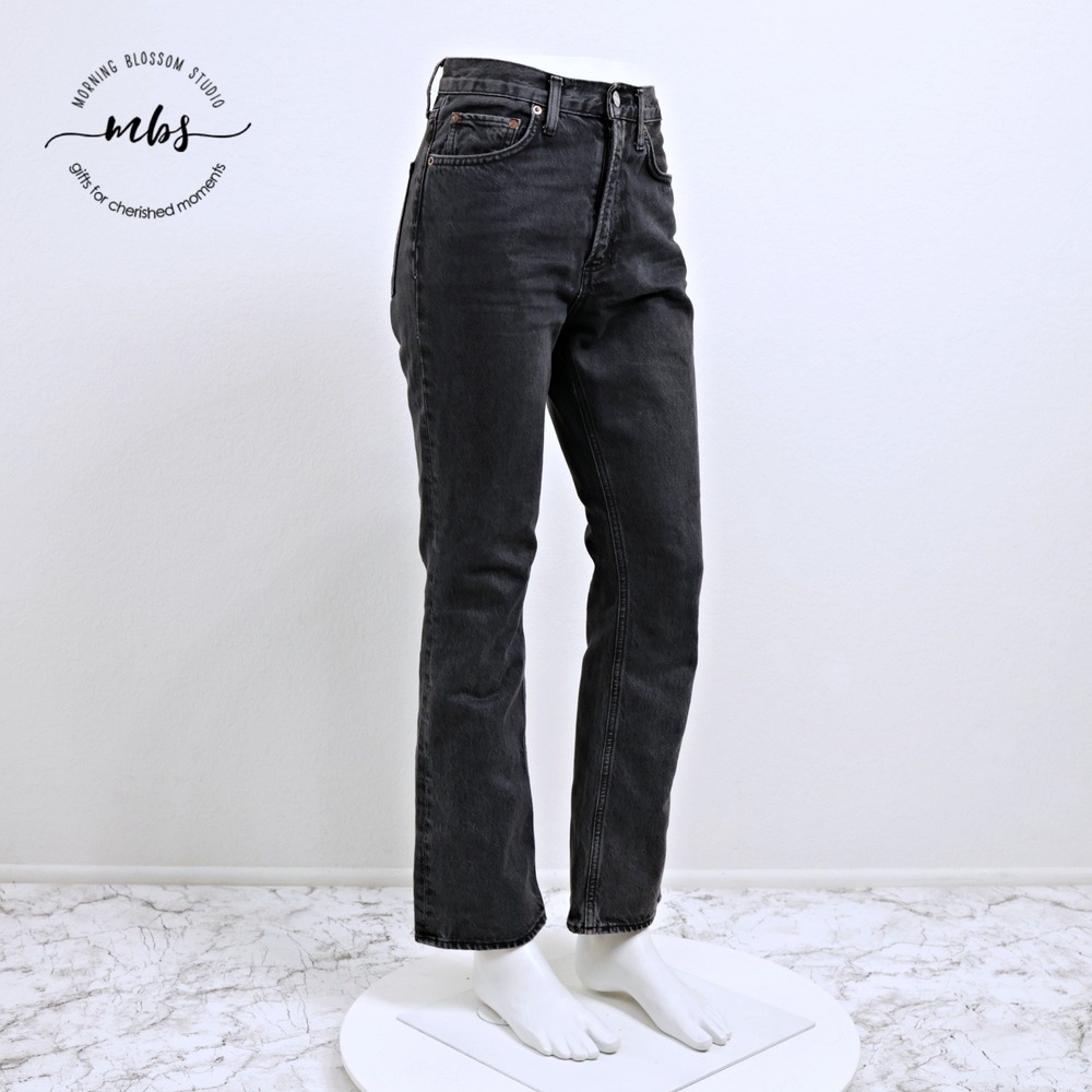 AGOLDE Vintage High Rise Button Fly Cotton Straight Leg Jeans Gray Women‎ 25